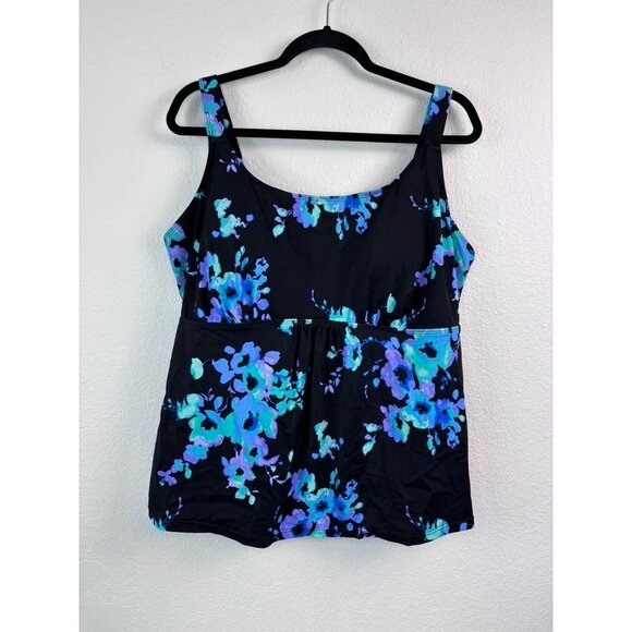Swimsuits for all women's 20 black blue floral‎ tankini swim top built in bra - Picture 1 of 6